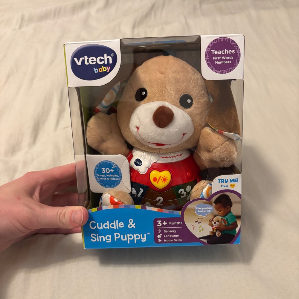 VTech Plush Toy Cuddle & Sing Puppy 3+ Months Interactive Tan Educational Fun